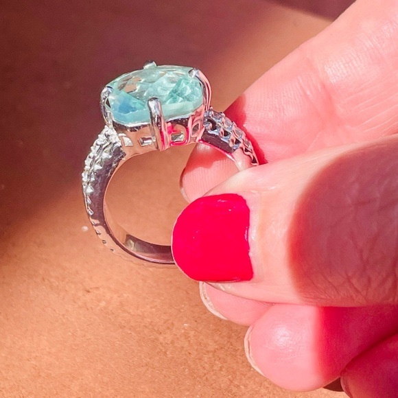 Lia Sophia Greek Isle Aqua Green Cushion Cut and CZ Ring Size 7 - Picture 3 of 11